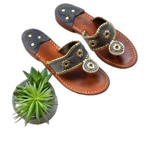 Jack Rogers Metallic Jack's Flat Classic Whipstitch Leather Sandals